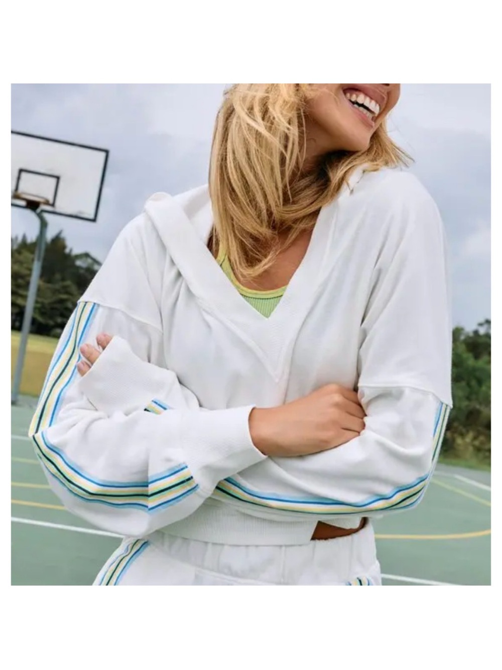 ·Free People Movement· Grand Slam Sweat striped hoodie sweatshirt